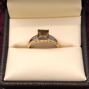 Vintage 10k Diamond and Smoky Quartz Ring